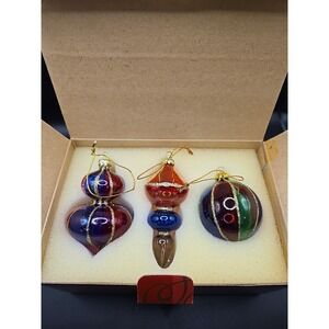 Holiday Treasures Set of 3 Multi-Colored Glass Ornaments  Avon Exclusive‎ 2001